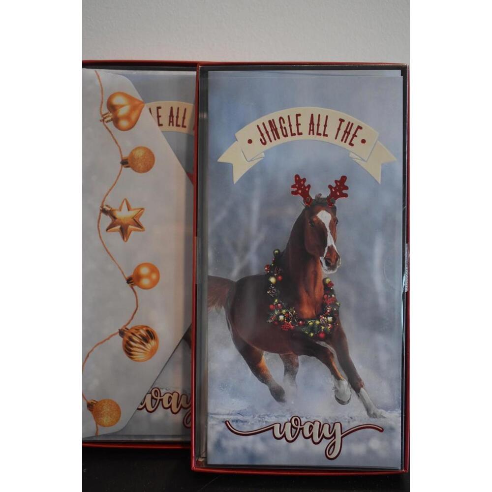 Horse and Jingle Bells Christmas Themed Greeting Card 14‎ Pack 4 x 8